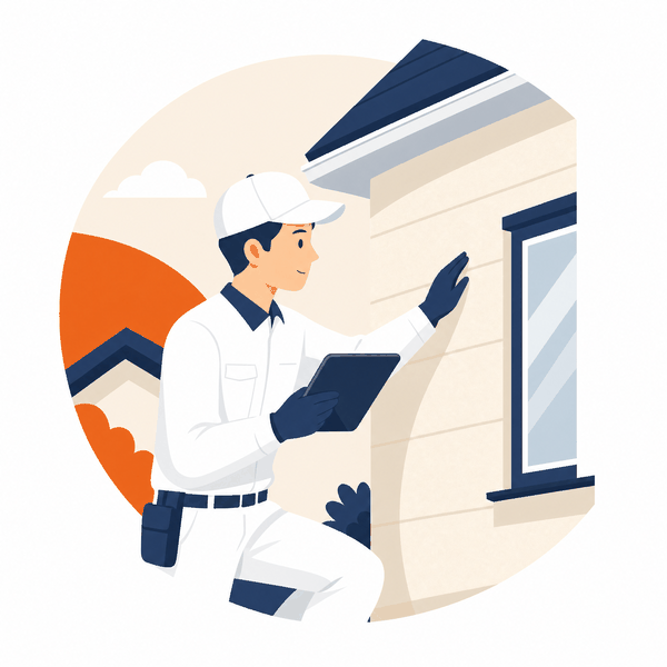外壁を点検する職人のイラスト